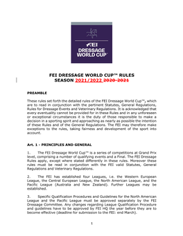 Fei Dressage World Cup™ Rules Season 2021/2022 2020-2021