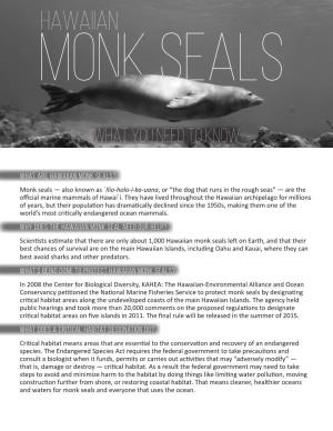 2015 Hawaiian Monk Seal Factsheet