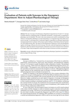 Evaluation of Patients with Syncope in the Emergency Department: How to Adjust Pharmacological Therapy