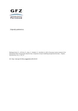 Petroleum System Analysis of the Hammerfest Basin (Southwestern Barents Sea): Comparison of Basin Modelling and Geochemical Data