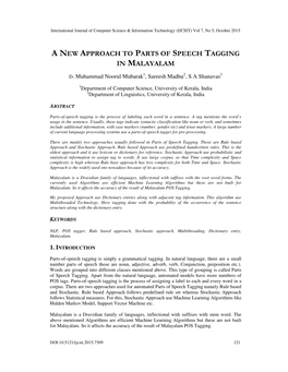 A New Approach to Parts of Speech Tagging in Malayalam