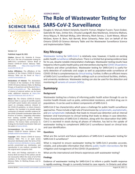 The Role of Wastewater Testing for SARS-Cov-2 Surveillance Douglas G