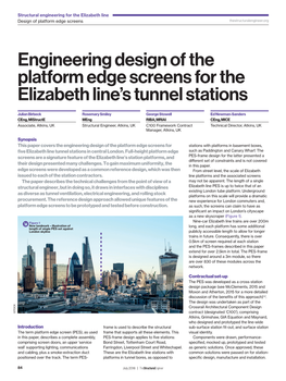 Engineering Design of the Platform Edge Screens for the Elizabeth Line’S Tunnel Stations