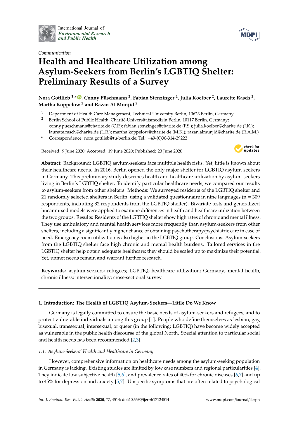 Health and Healthcare Utilization Among Asylum-Seekers from Berlin’S LGBTIQ Shelter: Preliminary Results of a Survey