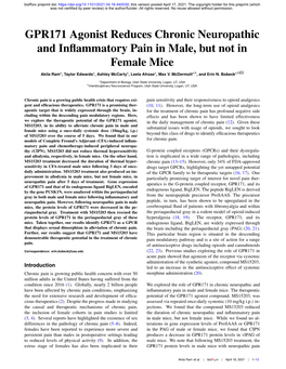 GPR171 Agonist Reduces Chronic Neuropathic and Inflammatory Pain