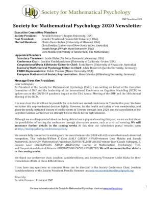 Society for Mathematical Psychology 2020 Newsletter