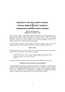 Minutes of the City-County Council Special Service District Councils Indianapolis, Marion County, Indiana