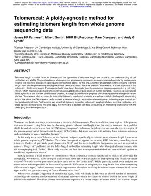 Telomerecat: a Ploidy-Agnostic Method for Estimating Telomere Length from Whole Genome Sequencing Data