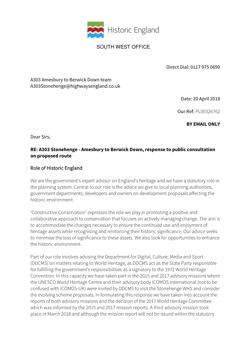 A303 Stonehenge Public Consultation Response 200418