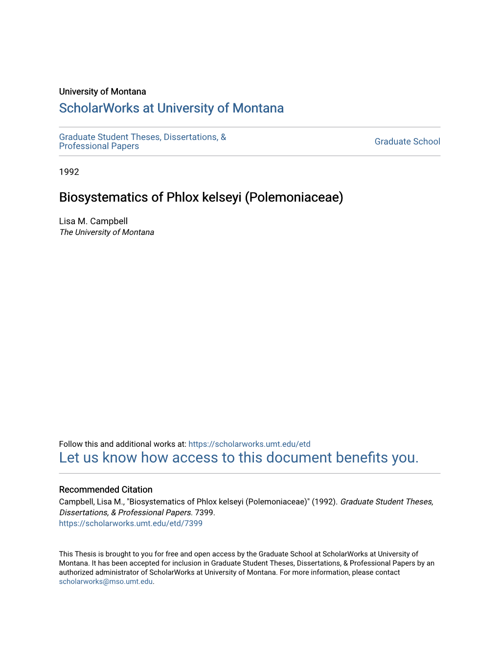 Biosystematics of Phlox Kelseyi (Polemoniaceae)