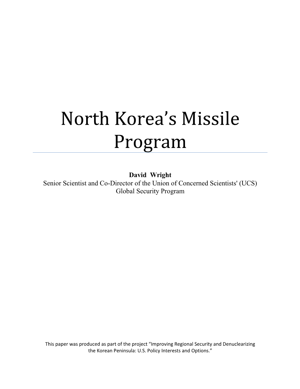 North Korea's Missile Program