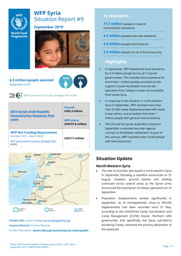 WFP Syria Situation Report #9 Page | 2 September 2019