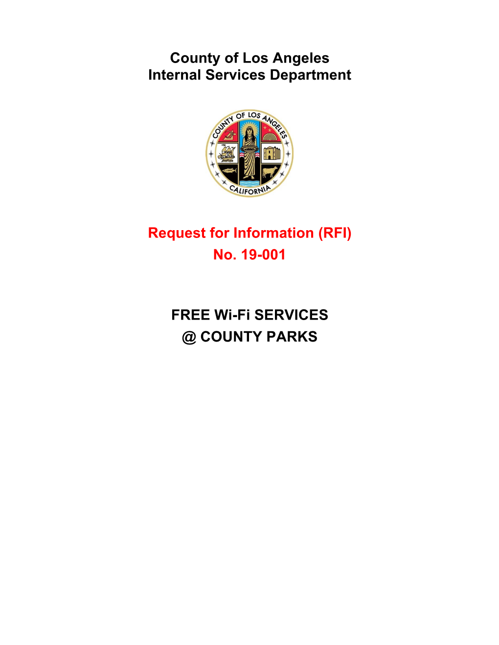 No. 19-001 FREE Wi-Fi SERVICES @ COUNTY PARKS