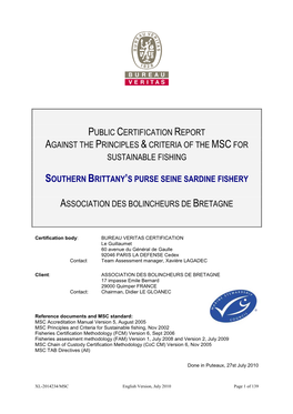 Certification Report MSC South Brittany Purse Seine Sardine 270710
