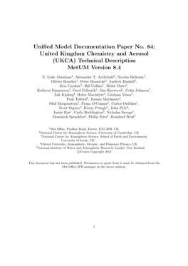 Unified Model Documentation Paper No. 84: United Kingdom Chemistry and Aerosol (UKCA) Technical Description Metum Version
