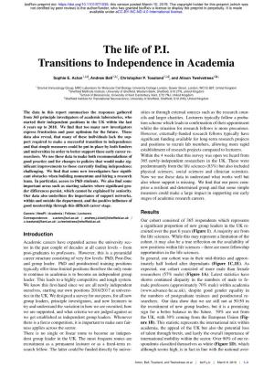 The Life of P.I. Transitions to Independence in Academia