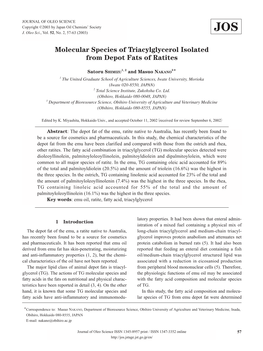 Molecular Species of Triacylglycerol Isolated from Depot Fats of Ratites