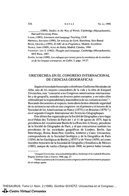 Uricoechea En El Congreso Internacional De Ciencias Geográficas