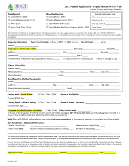 2021 Permit Application - Septic System/Water Well Antrim, Emmet and Otsego Counties
