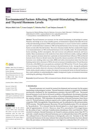 Environmental Factors Affecting Thyroid-Stimulating Hormone and Thyroid Hormone Levels