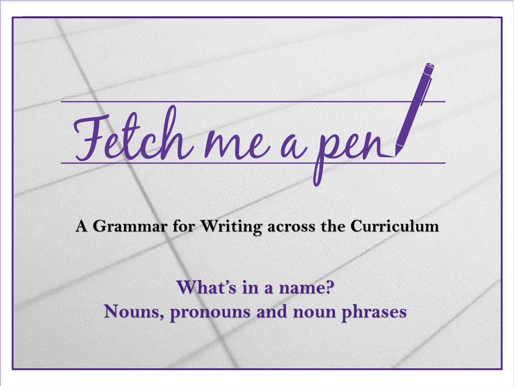 A Grammar for Writing Across the Curriculum