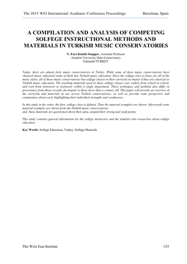 A Compilation and Analysis of Competing Solfege Instructional Methods and Materials in Turkish Music Conservatories