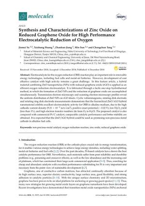 Synthesis and Characterizations of Zinc Oxide on Reduced Graphene Oxide for High Performance Electrocatalytic Reduction of Oxygen