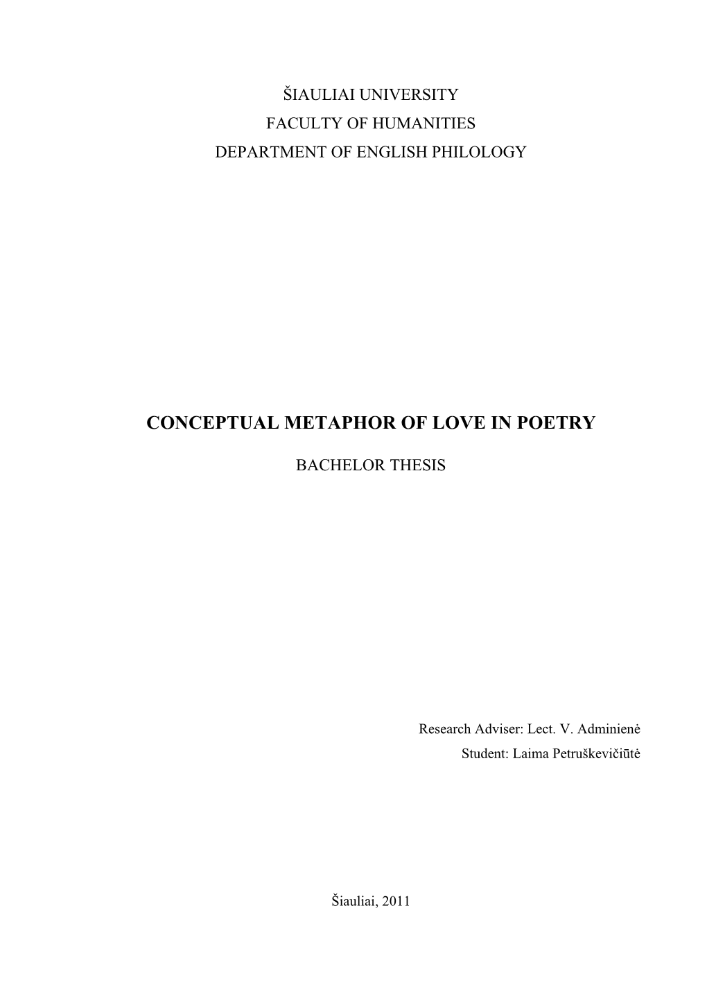 Conceptual Metaphor of Love in Poetry