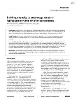 113 Building Capacity to Encourage Research Reproducibility and #Makeresearchtrue