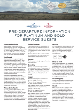 Pre-Departure Information for Platinum and Gold Service Guests