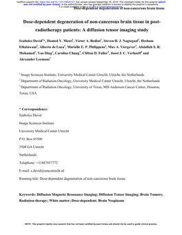 Dose-Dependent Degeneration of Non-Cancerous Brain Tissue in Post- Radiotherapy Patients: a Diffusion Tensor Imaging Study