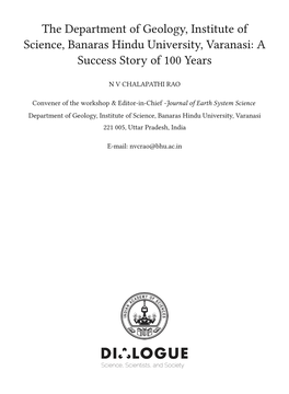 The Department of Geology, Institute of Science, Banaras Hindu University, Varanasi: a Success Story of 100 Years
