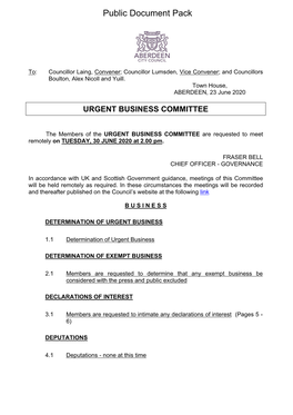 (Public Pack)Agenda Document for Urgent Business Committee, 30/06/2020 14:00