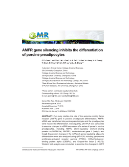 AMFR Gene Silencing Inhibits the Differentiation of Porcine Preadipocytes