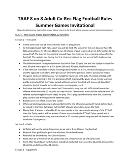 TAAF 8 on 8 Adult Co-Rec Flag Football Rules Summer Games