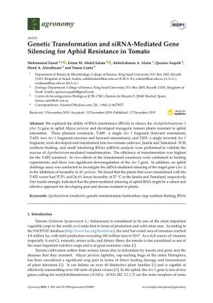 Genetic Transformation and Sirna-Mediated Gene Silencing for Aphid Resistance in Tomato