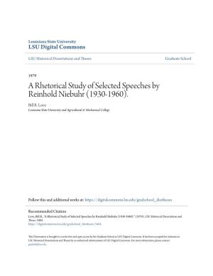 A Rhetorical Study of Selected Speeches by Reinhold Niebuhr (1930-1960)