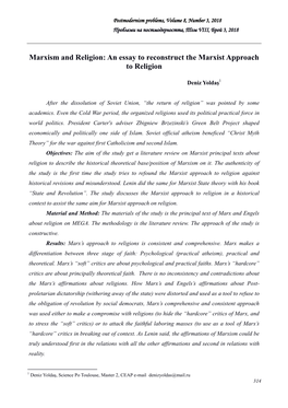 Marxism and Religion: an Essay to Reconstruct the Marxist Approach to Religion