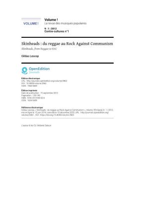 Skinheads : Du Reggae Au Rock Against Communism Skinheads, from Reggae to RAC