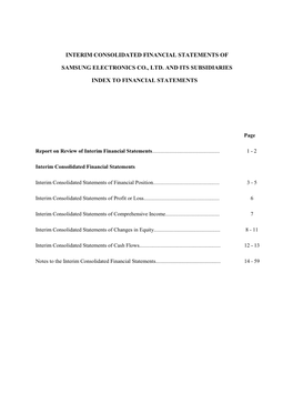 Interim Consolidated Financial Statements of Samsung Electronics Co., Ltd. and Its Subsidiaries Index to Financial Statements