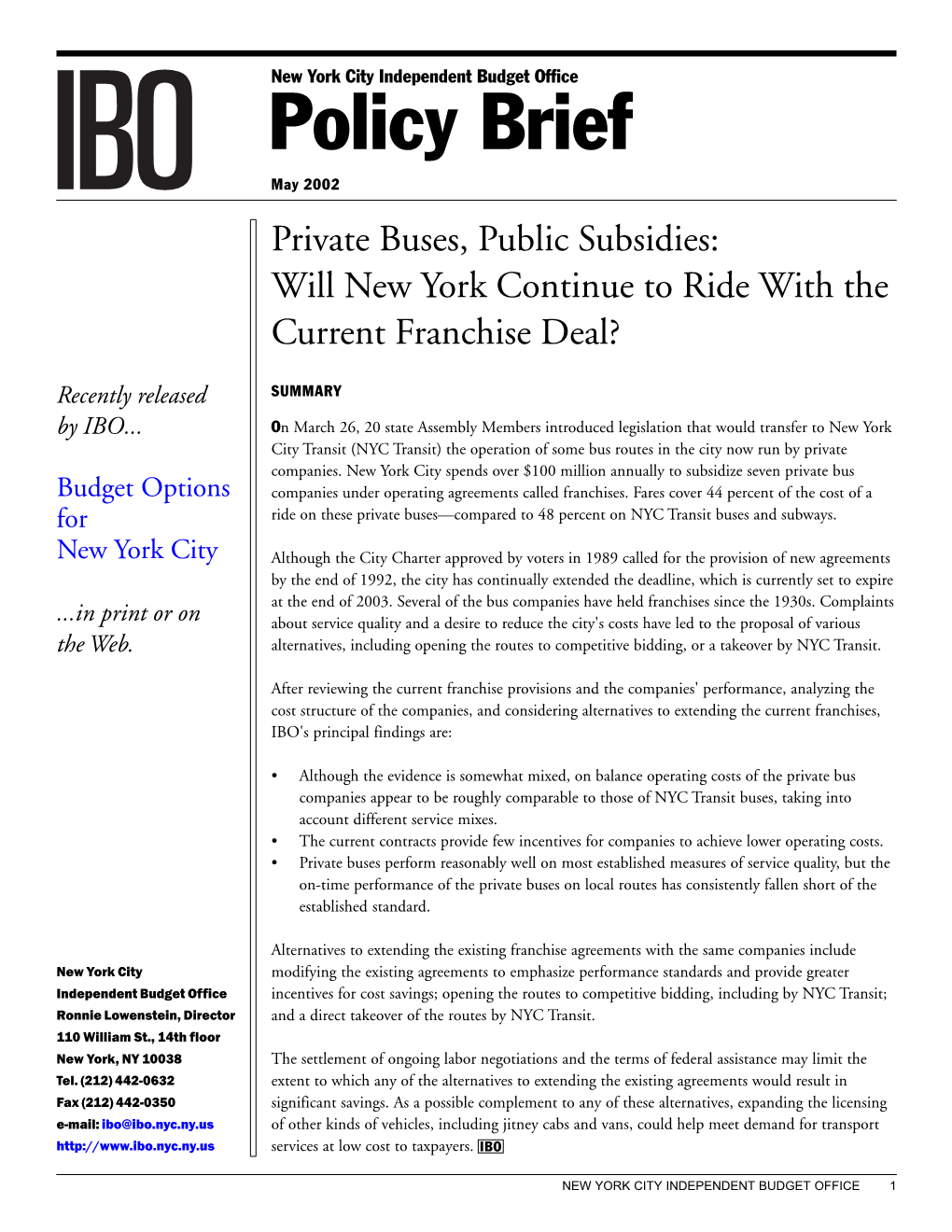IBO Policy Brief