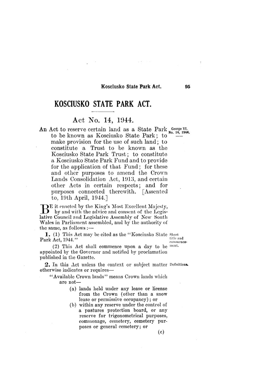 Kosciusko State Park Act 1944