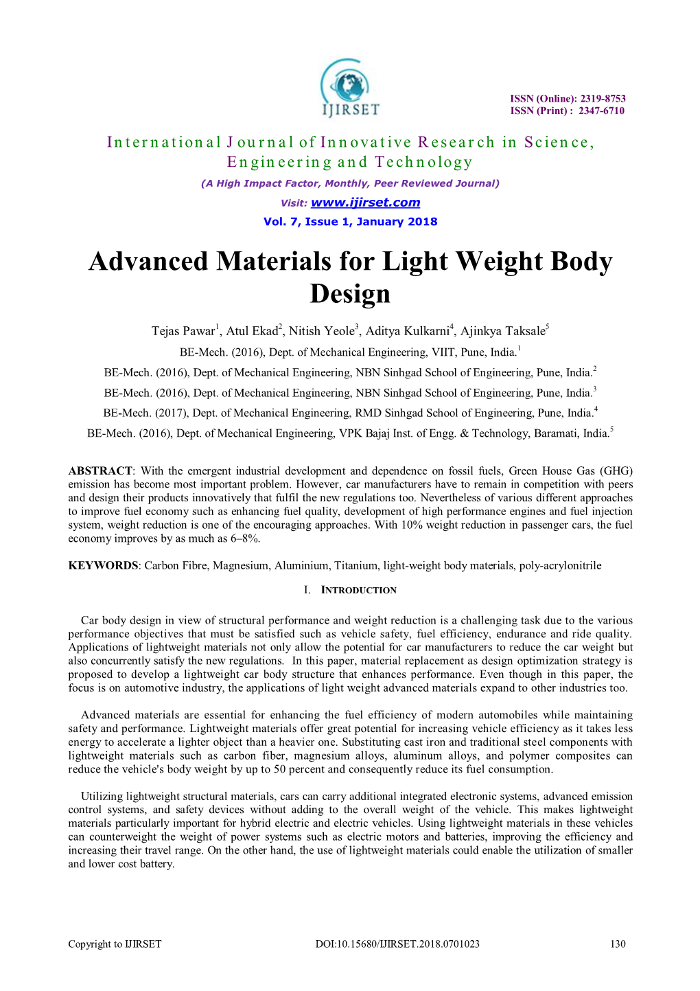 Advanced Materials for Light Weight Body Design
