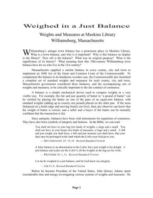 Weighed in a Just Balance: Weights and Measures at Meekins Library