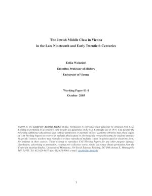 The Jewish Middle Class in Vienna in the Late Nineteenth and Early Twentieth Centuries
