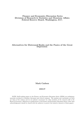 Alternatives for Distressed Banks and the Panics of the Great Depression