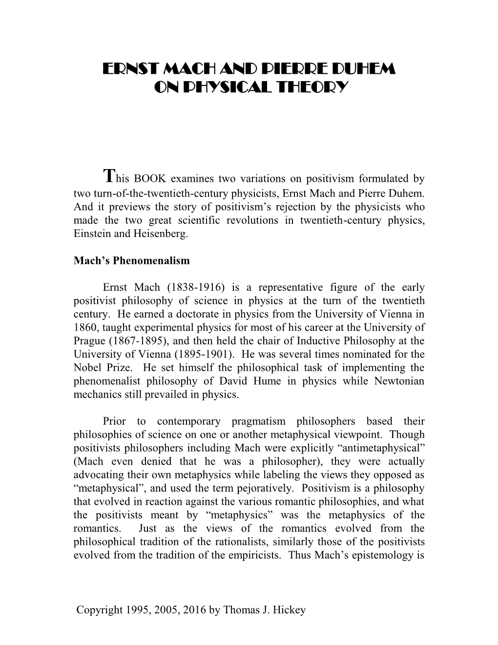 Ernst Mach and Pierre Duhem on Physical Theory