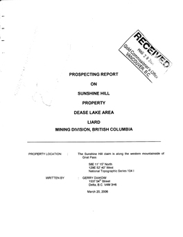 Prospecting Report on Sunshine Hill Property