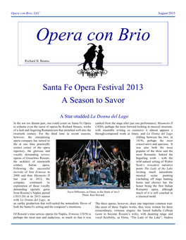 Santa Fe Opera Festival 2013 a Season to Savor