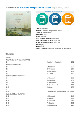 Buxtehude Complete Harpsichord Music Mp3, Flac, Wma